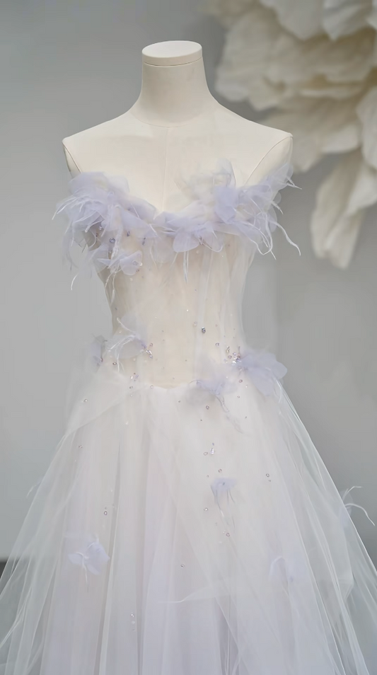 Dreamy Strapless Pastel Purple Prom Dress Appliques Tulle A-Line Formal Dress GG7248