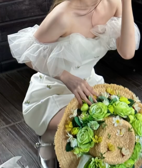 Classical Off-Shoulder Homecoming Dress White Floral A-Line Birthday Dress GG7253