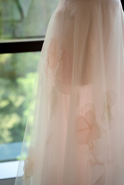 Sleek Spaghetti Straps Pastel Pink Prom Dress Appliques Tulle A-Line Formal Dress GG7254