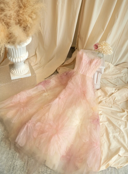 Vintage Spaghetti Straps Prom Dress Pastel Pink Floral A-Line Formal Dress GG7256