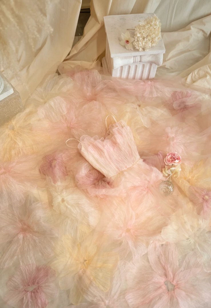 Vintage Spaghetti Straps Prom Dress Pastel Pink Floral A-Line Formal Dress GG7256