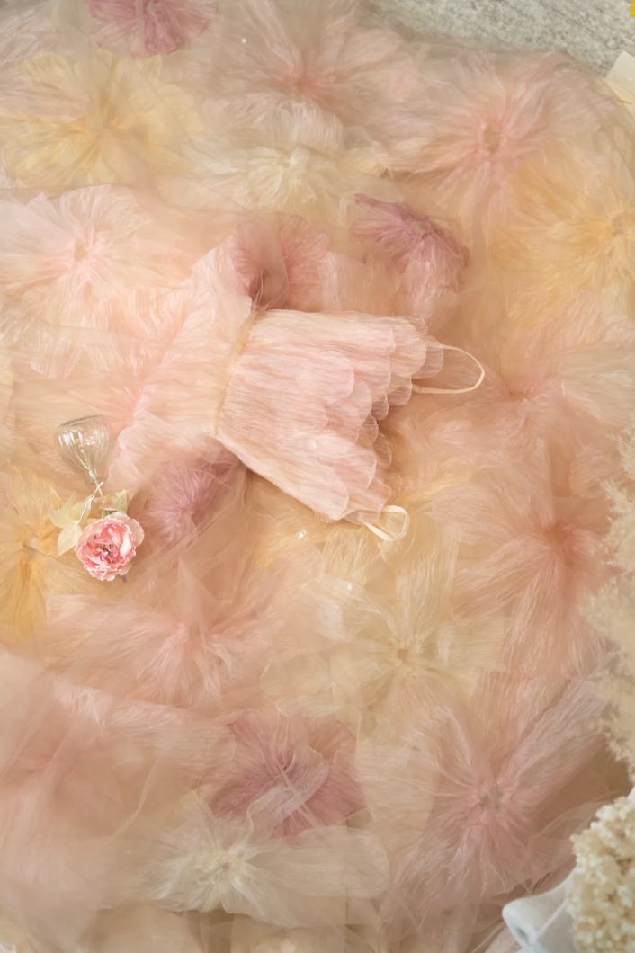Vintage Spaghetti Straps Prom Dress Pastel Pink Floral A-Line Formal Dress GG7256
