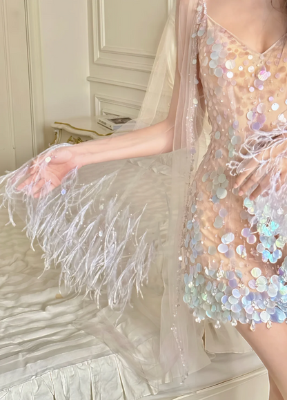 Shiny Spaghetti Straps Homecoming Dress Sequins Sheath Birthday Dress GG7258