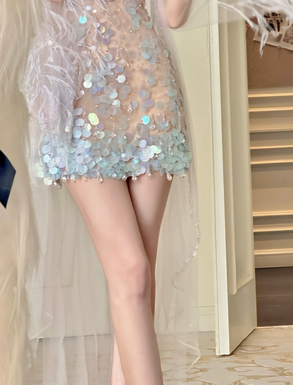Shiny Spaghetti Straps Homecoming Dress Sequins Sheath Birthday Dress GG7258