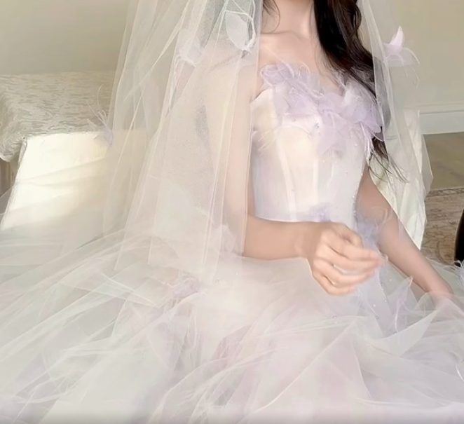 Ethereal Pastel Purple Prom Dress Floral Sequins Tulle A-Line Formal Dress GG7259