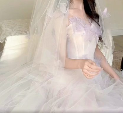 Ethereal Pastel Purple Prom Dress Floral Sequins Tulle A-Line Formal Dress GG7259