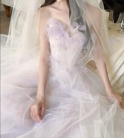 Ethereal Pastel Purple Prom Dress Floral Sequins Tulle A-Line Formal Dress GG7259
