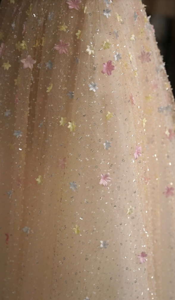 Cute Strapless Beige Prom Dress Floral Sequins A-Line Formal Dress GG7260