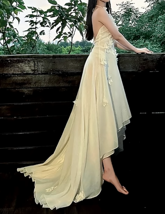 Fascinating Ivory Halter Prom Dress Appliques A-Line Formal Dress GG7263