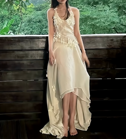 Fascinating Ivory Halter Prom Dress Appliques A-Line Formal Dress GG7263