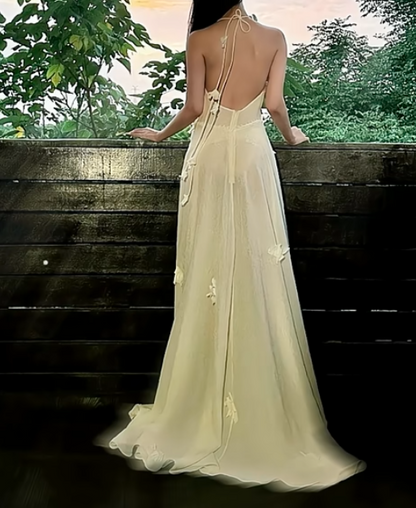 Fascinating Ivory Halter Prom Dress Appliques A-Line Formal Dress GG7263