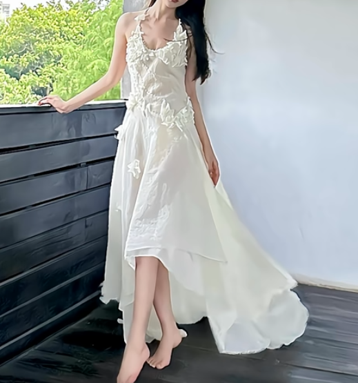 Fascinating Ivory Halter Prom Dress Appliques A-Line Formal Dress GG7263