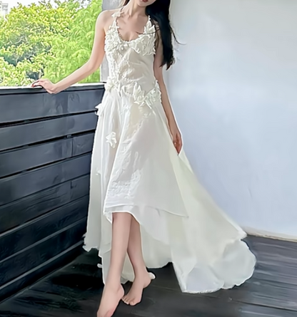 Fascinating Ivory Halter Prom Dress Appliques A-Line Formal Dress GG7263