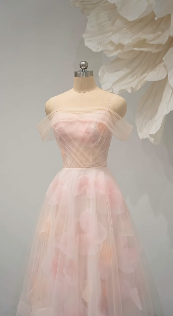 Vintage Off-Shoulder Homecoming Dress Pink Floral Tulle A-Line Birthday Dress GG7264
