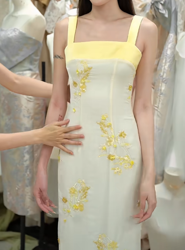 Vintage Spaghetti Straps Prom Dress Yellow Sequins Sheath Formal Dress GG7267