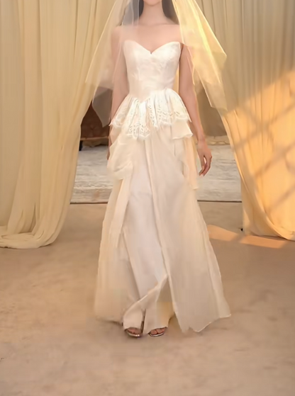 Elegant Strapless Wedding Dress Lace A-Line Bridal Dress GG7269