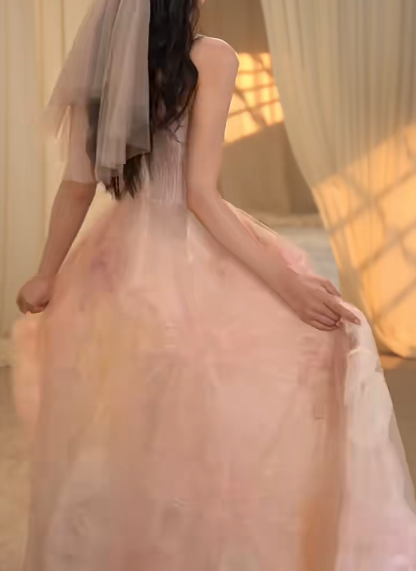 Romantic Spaghetti Straps Prom Dress Pink Floral A-Line Evening Dress GG7273