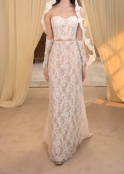 Glam Strapless Wedding Dress Lace Mermaid Bridal Dress GG7274