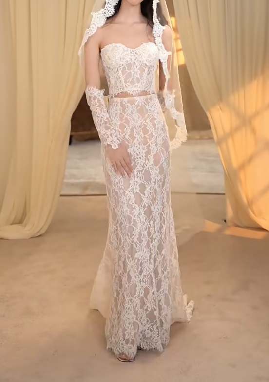 Glam Strapless Wedding Dress Lace Mermaid Bridal Dress GG7274