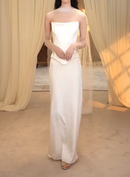 Graceful Strapless Wedding Dress Satin Sheath Bridal Dress GG7275