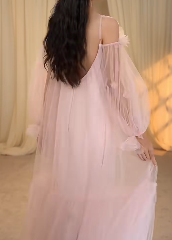 Adorable Spaghetti Straps Tulle Prom Dress Long Sleeve Appliques A-Line Evening Dress GG7278
