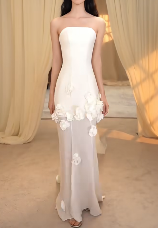 Chic Strapless Wedding Dress Appliques Mermaid Bridal Dress GG7280