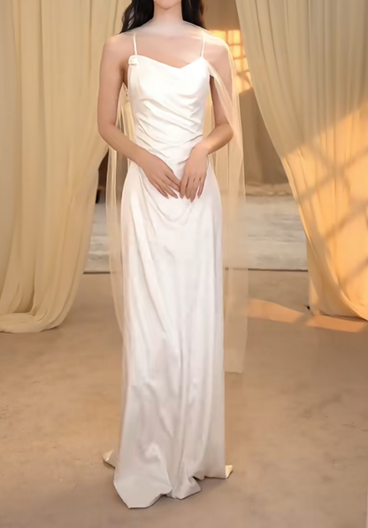 Simple Spaghetti Straps Wedding Dress Satin Sheath Bridal Dress GG7284