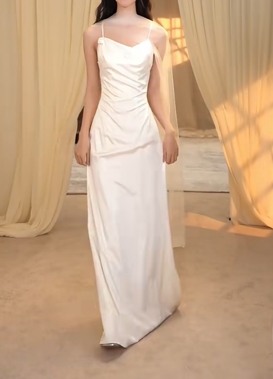 Simple Spaghetti Straps Wedding Dress Satin Sheath Bridal Dress GG7284