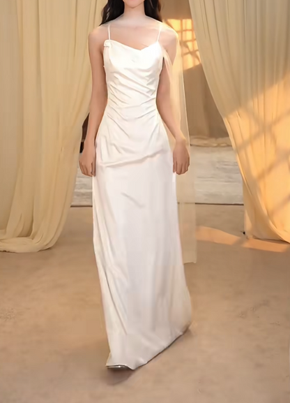 Simple Spaghetti Straps Wedding Dress Satin Sheath Bridal Dress GG7284