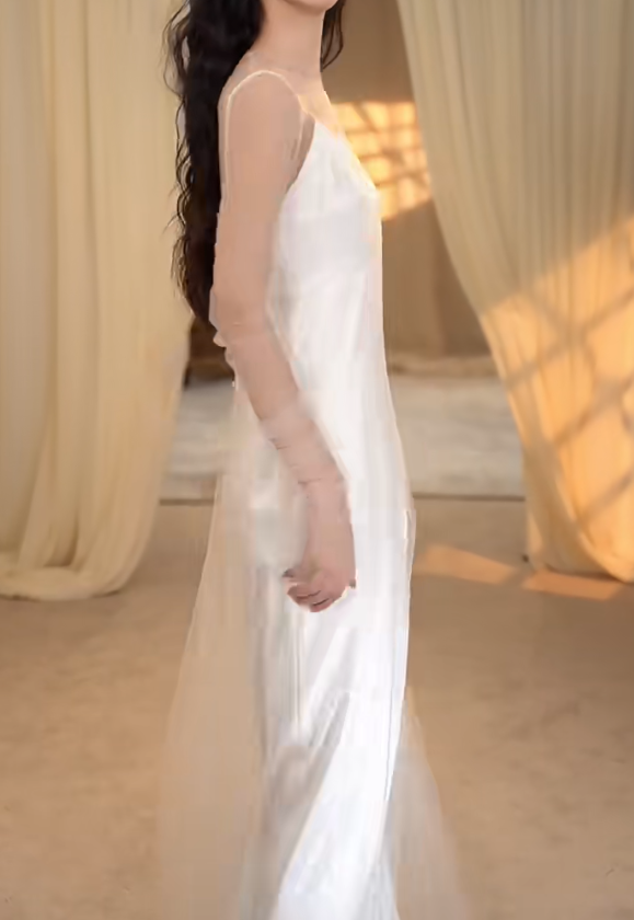 Simple Spaghetti Straps Wedding Dress Satin A-Line Bridal Dress GG7286