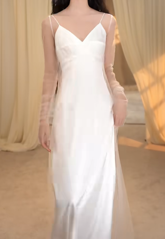 Simple Spaghetti Straps Wedding Dress Satin A-Line Bridal Dress GG7286