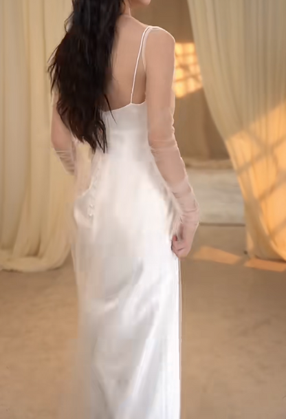 Simple Spaghetti Straps Wedding Dress Satin A-Line Bridal Dress GG7286