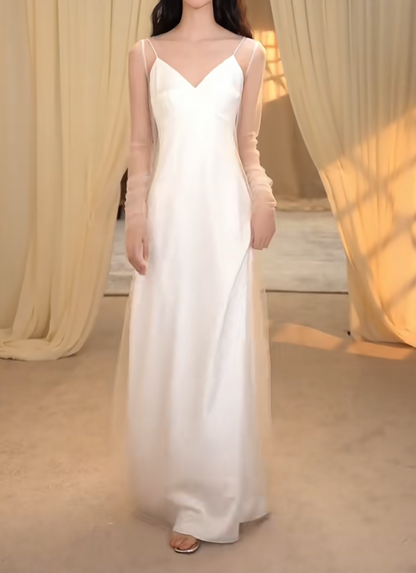 Simple Spaghetti Straps Wedding Dress Satin A-Line Bridal Dress GG7286