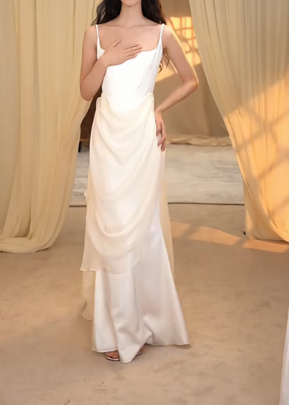 Glam Spaghetti Straps Wedding Dress Satin Mermaid Bridal Dress GG7289