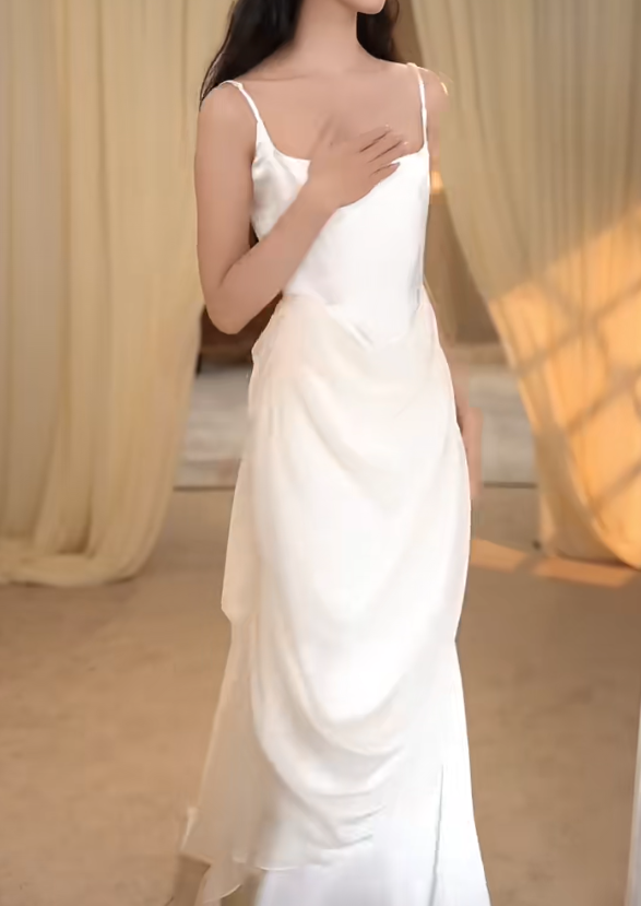 Glam Spaghetti Straps Wedding Dress Satin Mermaid Bridal Dress GG7289