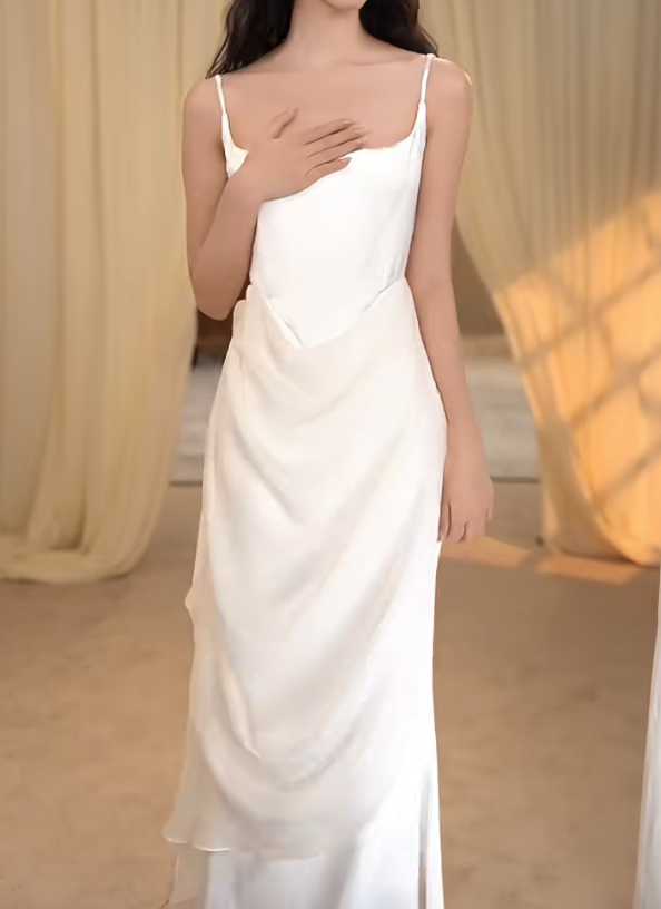 Glam Spaghetti Straps Wedding Dress Satin Mermaid Bridal Dress GG7289