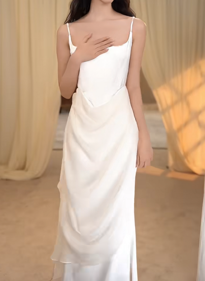 Glam Spaghetti Straps Wedding Dress Satin Mermaid Bridal Dress GG7289