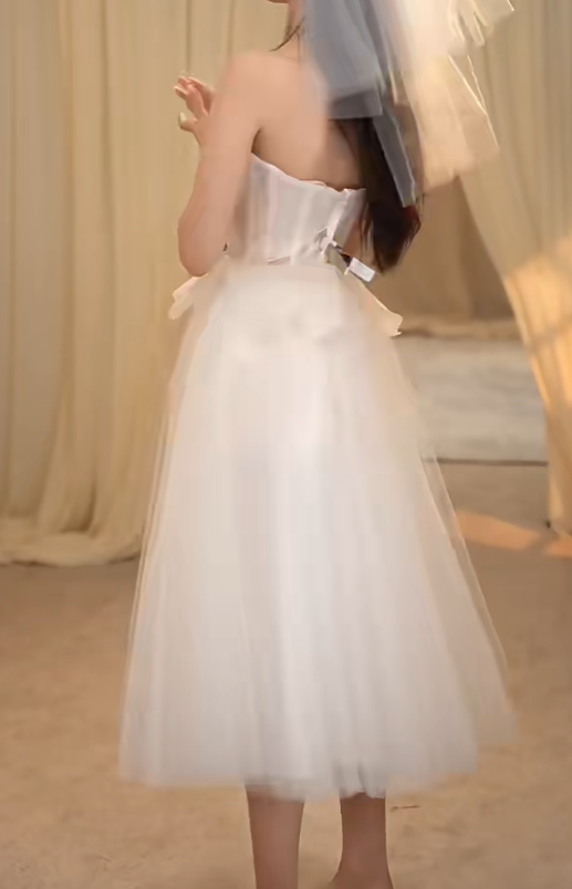 Adorable Strapless Homecoming Dress White Petals A-Line Birthday Dress GG7290