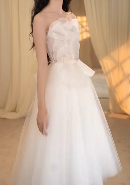 Adorable Strapless Homecoming Dress White Petals A-Line Birthday Dress GG7290