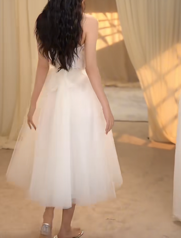 Adorable Strapless Homecoming Dress White Petals A-Line Birthday Dress GG7290