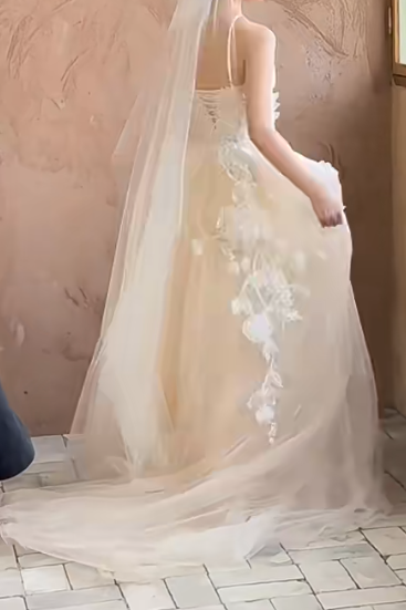 Fascinating Halter Neck Wedding Dress Appliques Tulle A-Line Bridal Dress GG7296