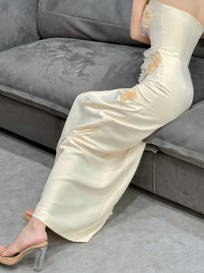 Cute Strapless Appliques Wedding Dress White Sheath Bridal Dress GG7297
