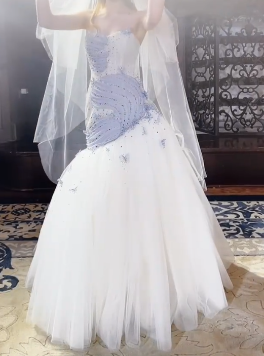 Glittering Strapless Appliques Wedding Dress Sequins Tulle Mermaid Bridal Dress GG7298
