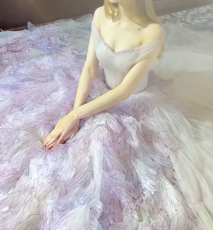 Ethereal Off-Shoulder Purple Prom Dress Appliques Sequins A-Line Evening Dress GG7301