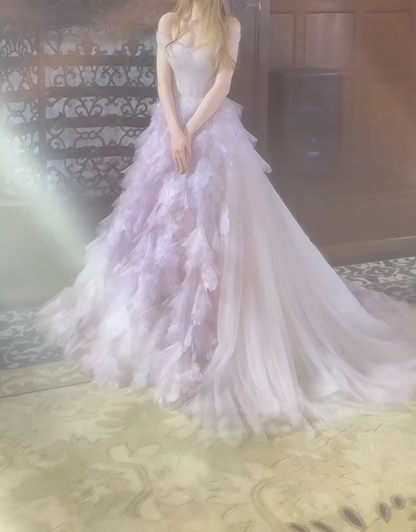 Ethereal Off-Shoulder Purple Prom Dress Appliques Sequins A-Line Evening Dress GG7301