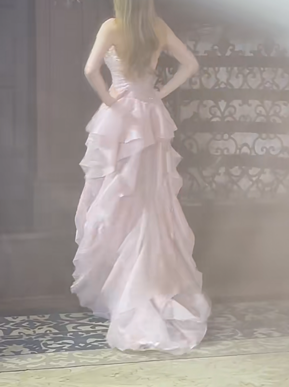Gorgeous Strapless Pink Prom Dress Sequins Ruffles A-Line Evening Dress GG7302