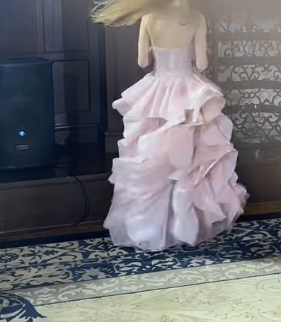 Gorgeous Strapless Pink Prom Dress Sequins Ruffles A-Line Evening Dress GG7302