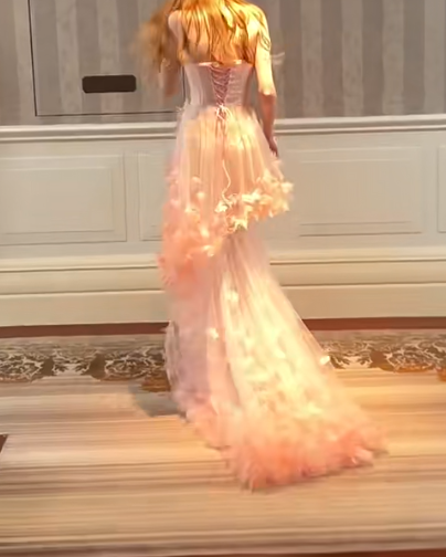 Sweet Strapless Pink Prom Dress Appliques Tulle Mermaid Evening Dress GG7303