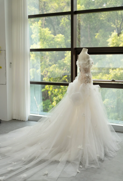 Fascinating Off-Shoulder Appliques Wedding Dress Sequins Tulle Mermaid Bridal Dress GG7307
