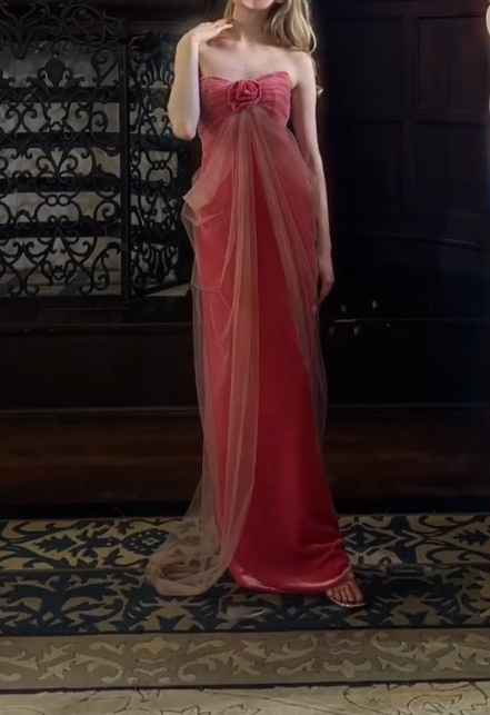 Alluring Strapless Floral Prom Dress Pink Sheath Evening Dress GG7310
